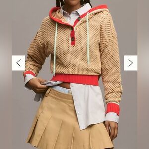 Anthropologie Tan Long Sleeve Cropped Hoodie